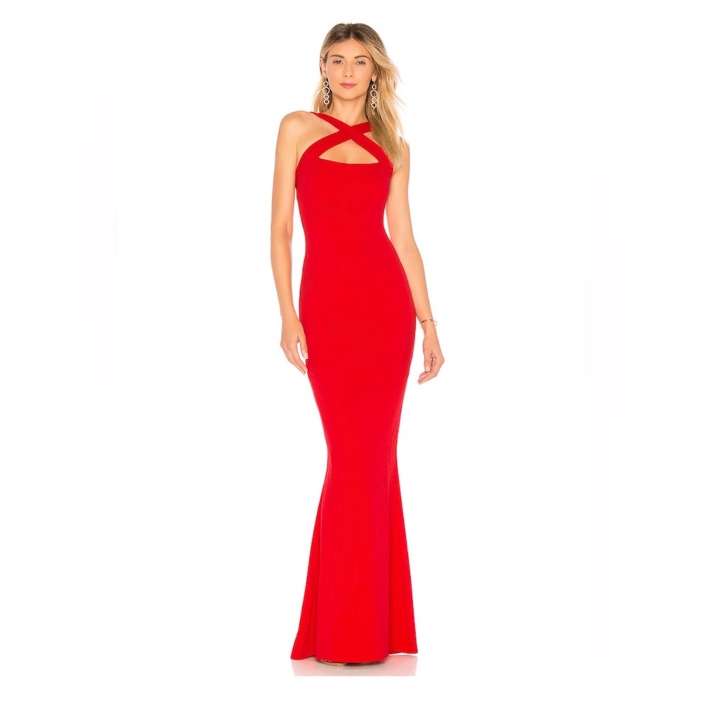 Nookie Red Crisscross Halter Maxi Dress